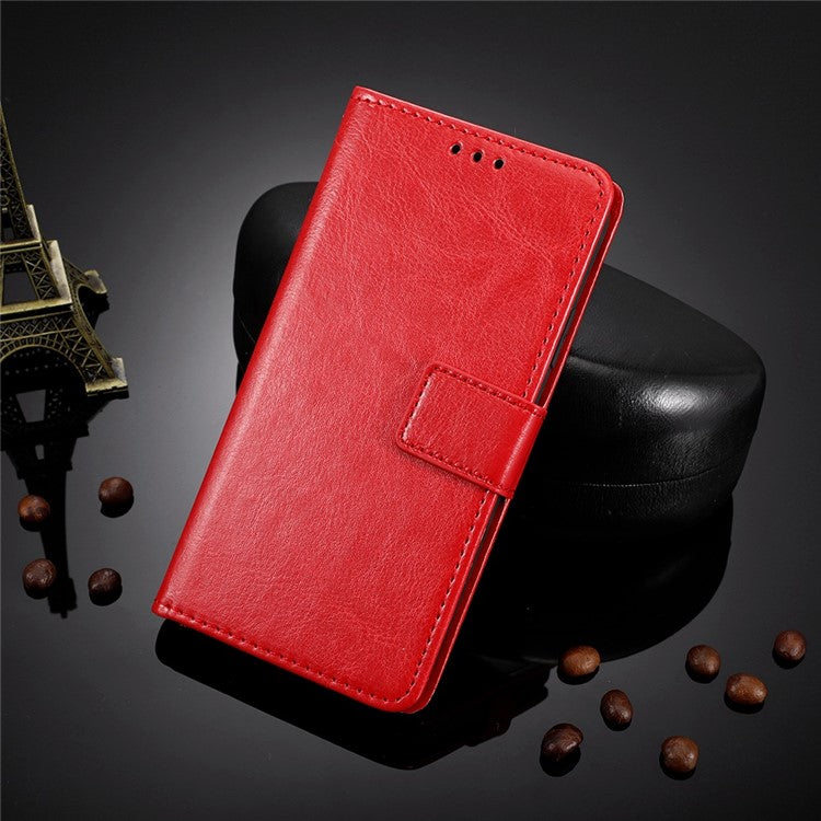 Crazy Horse Texture PU Leather Case Stand for vivo Y02s 4G, Full Protection Anti-scratch Phone Wallet Cover - Red