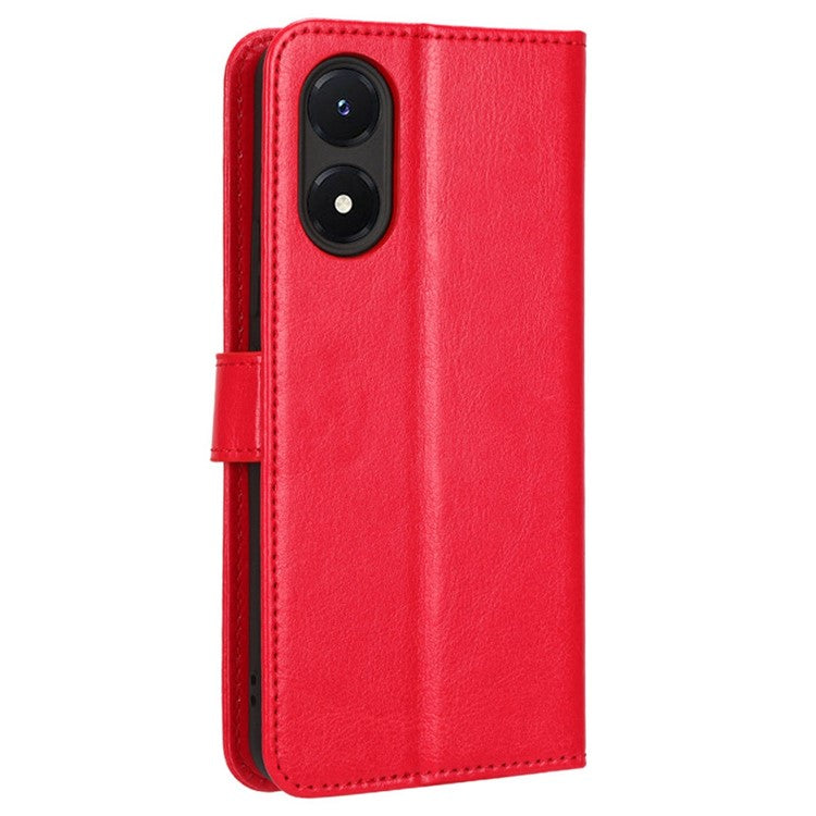 Crazy Horse Texture PU Leather Case Stand for vivo Y02s 4G, Full Protection Anti-scratch Phone Wallet Cover - Red