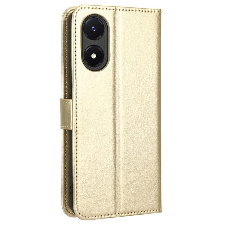 Crazy Horse Texture PU Leather Case Stand for vivo Y02s 4G, Full Protection Anti-scratch Phone Wallet Cover - Gold