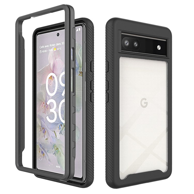 For Google Pixel 6a Wear-resistant Anti-fall Clear Case Hard Acrylic + PC Back Soft TPU Bumper Frame Phone Shell - Black