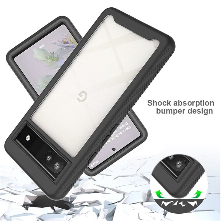 For Google Pixel 6a Wear-resistant Anti-fall Clear Case Hard Acrylic + PC Back Soft TPU Bumper Frame Phone Shell - Black