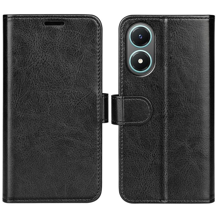 For vivo Y02s 4G Anti-drop Anti-scratch Crazy Horse Texture Wallet Case PU Leather + TPU Stand Function Phone Shell - Black