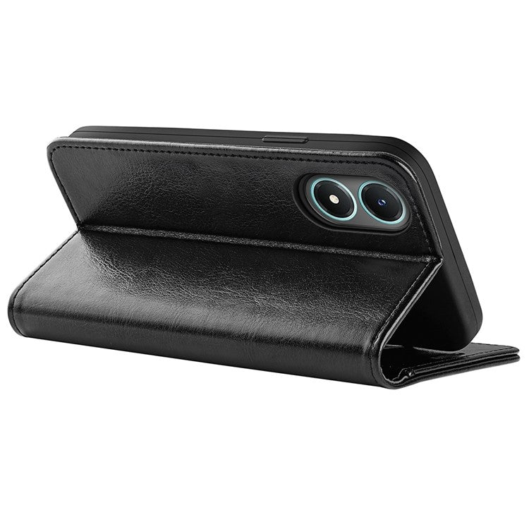 For vivo Y02s 4G Anti-drop Anti-scratch Crazy Horse Texture Wallet Case PU Leather + TPU Stand Function Phone Shell - Black