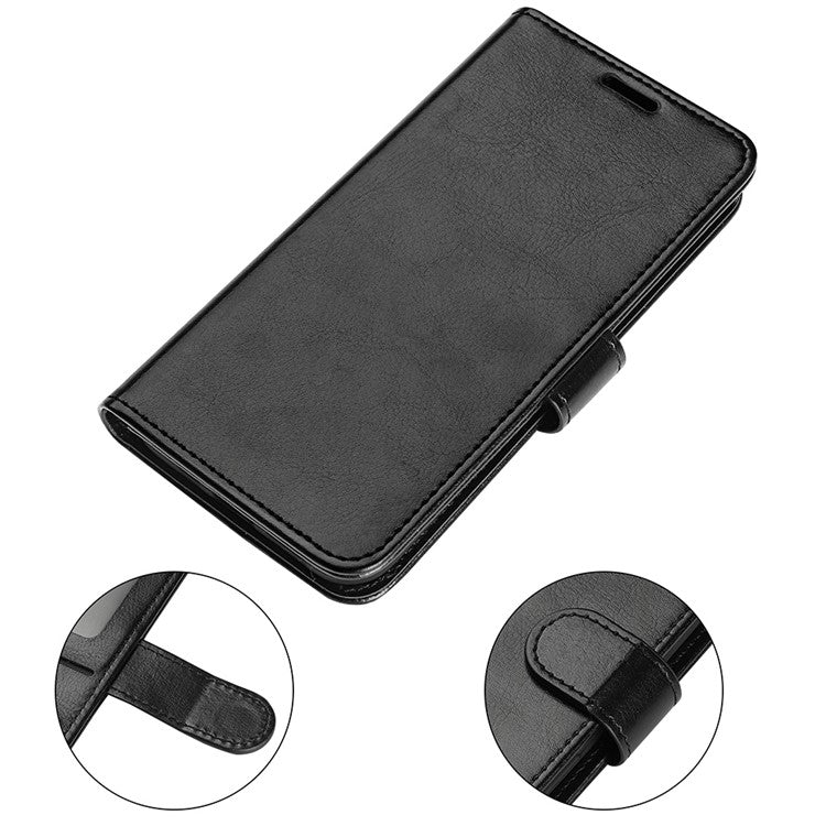 For vivo Y02s 4G Anti-drop Anti-scratch Crazy Horse Texture Wallet Case PU Leather + TPU Stand Function Phone Shell - Black