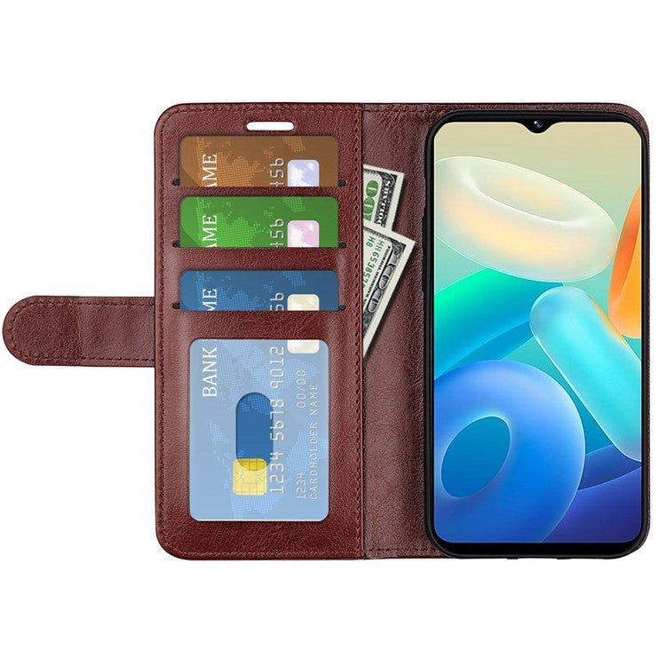 For vivo Y02s 4G Anti-drop Anti-scratch Crazy Horse Texture Wallet Case PU Leather + TPU Stand Function Phone Shell - Brown