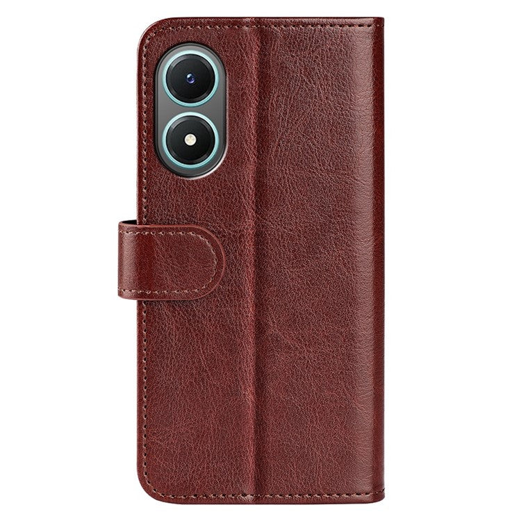 For vivo Y02s 4G Anti-drop Anti-scratch Crazy Horse Texture Wallet Case PU Leather + TPU Stand Function Phone Shell - Brown