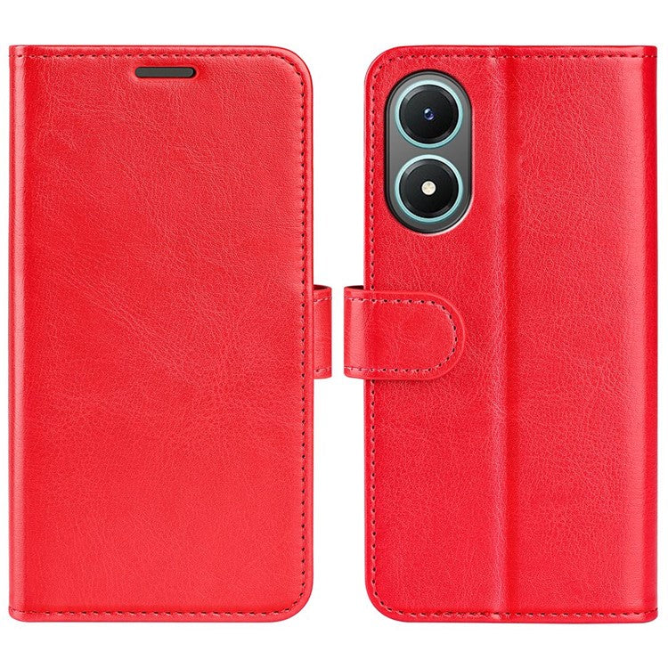 For vivo Y02s 4G Anti-drop Anti-scratch Crazy Horse Texture Wallet Case PU Leather + TPU Stand Function Phone Shell - Red