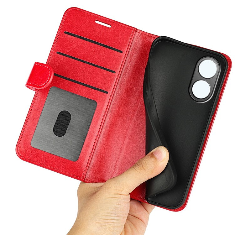 For vivo Y02s 4G Anti-drop Anti-scratch Crazy Horse Texture Wallet Case PU Leather + TPU Stand Function Phone Shell - Red