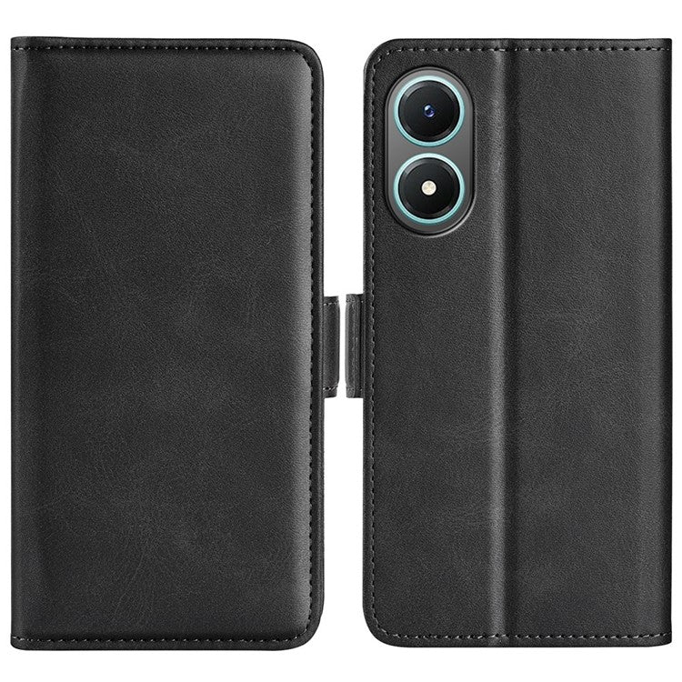 For vivo Y02s 4G Stand Design Textured PU Leather Anti-fall Phone Case Wallet Folio Flip Magnetic Shell - Black