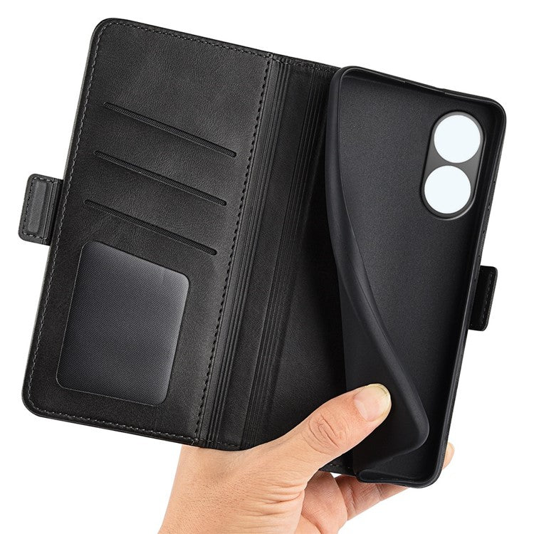 For vivo Y02s 4G Stand Design Textured PU Leather Anti-fall Phone Case Wallet Folio Flip Magnetic Shell - Black