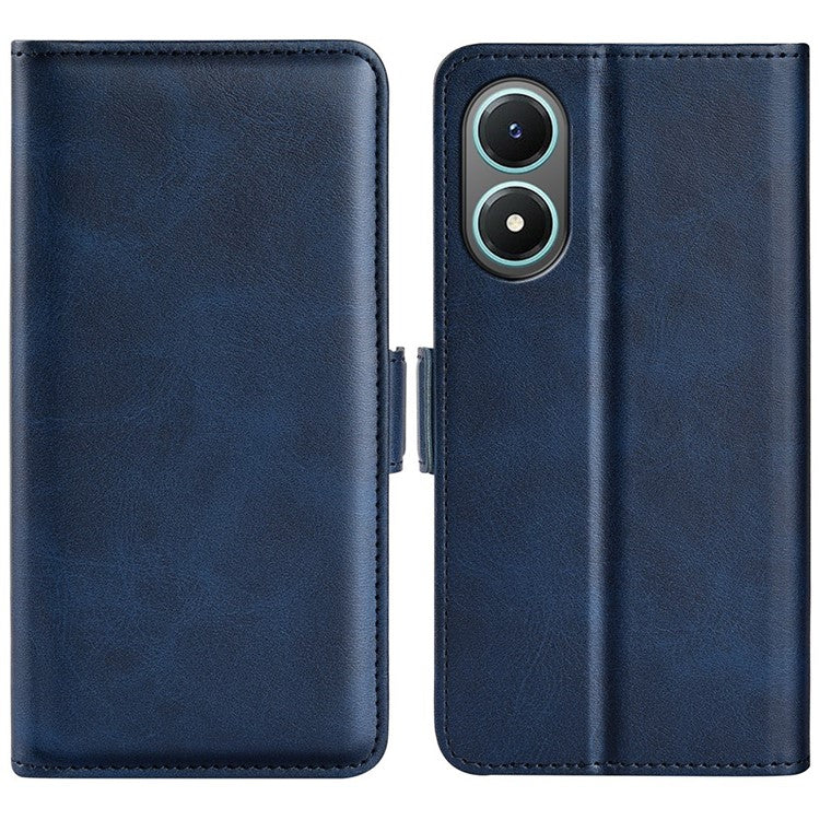 For vivo Y02s 4G Stand Design Textured PU Leather Anti-fall Phone Case Wallet Folio Flip Magnetic Shell - Blue