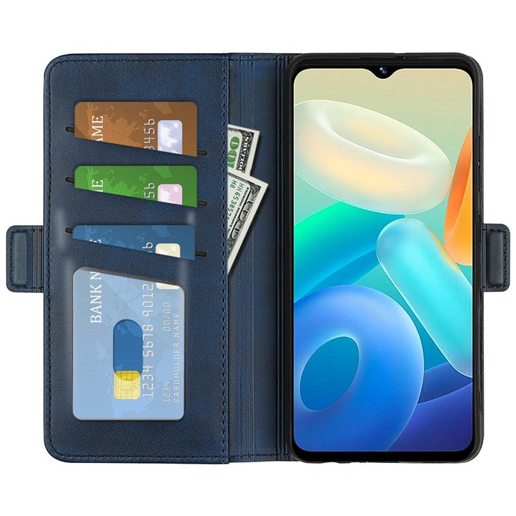 For vivo Y02s 4G Stand Design Textured PU Leather Anti-fall Phone Case Wallet Folio Flip Magnetic Shell - Blue