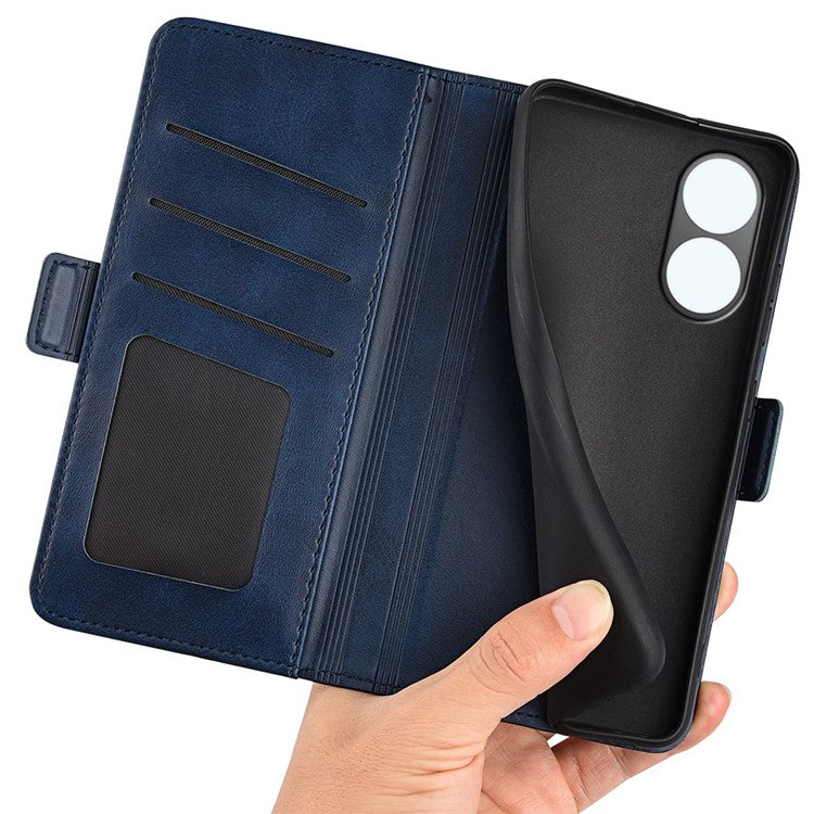 For vivo Y02s 4G Stand Design Textured PU Leather Anti-fall Phone Case Wallet Folio Flip Magnetic Shell - Blue