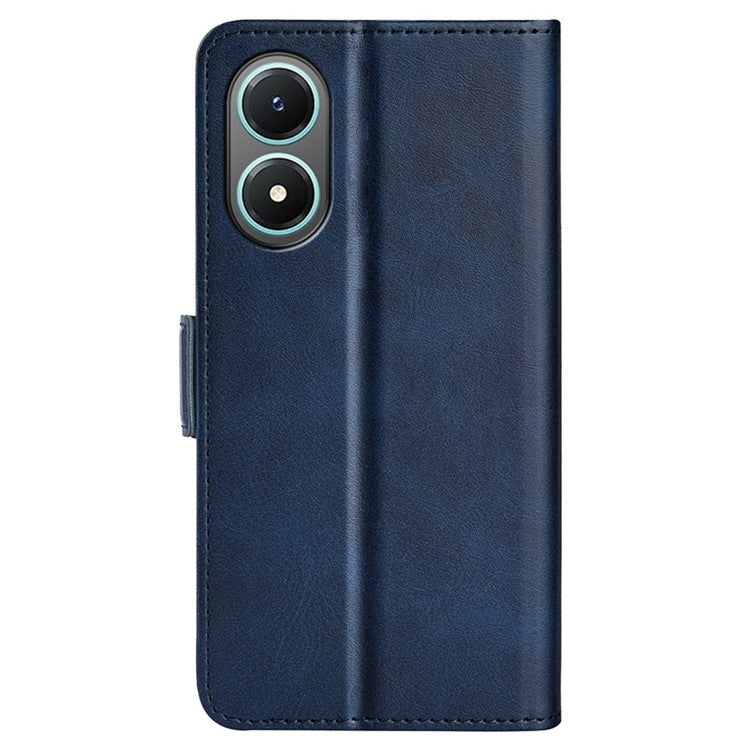 For vivo Y02s 4G Stand Design Textured PU Leather Anti-fall Phone Case Wallet Folio Flip Magnetic Shell - Blue