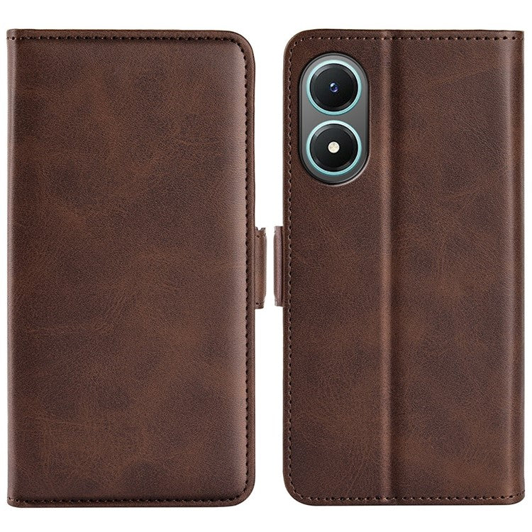 For vivo Y02s 4G Stand Design Textured PU Leather Anti-fall Phone Case Wallet Folio Flip Magnetic Shell - Brown