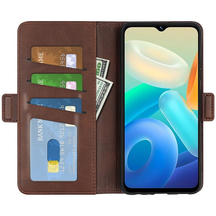 For vivo Y02s 4G Stand Design Textured PU Leather Anti-fall Phone Case Wallet Folio Flip Magnetic Shell - Brown