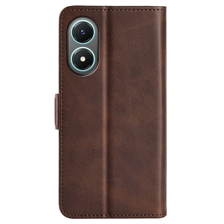 For vivo Y02s 4G Stand Design Textured PU Leather Anti-fall Phone Case Wallet Folio Flip Magnetic Shell - Brown