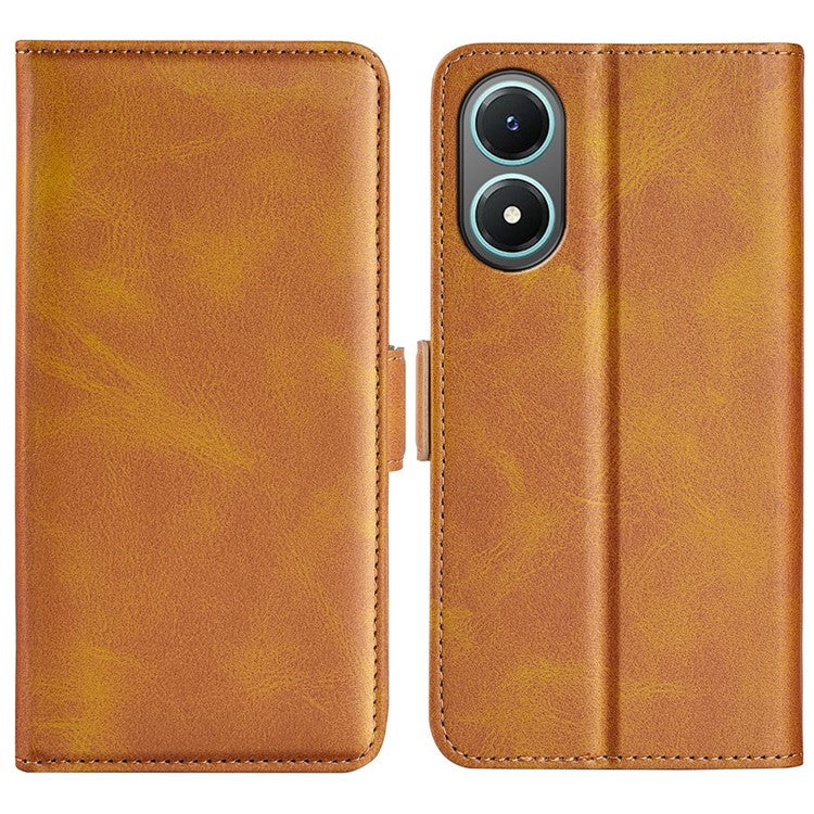 For vivo Y02s 4G Stand Design Textured PU Leather Anti-fall Phone Case Wallet Folio Flip Magnetic Shell - Yellow