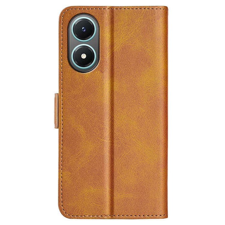 For vivo Y02s 4G Stand Design Textured PU Leather Anti-fall Phone Case Wallet Folio Flip Magnetic Shell - Yellow