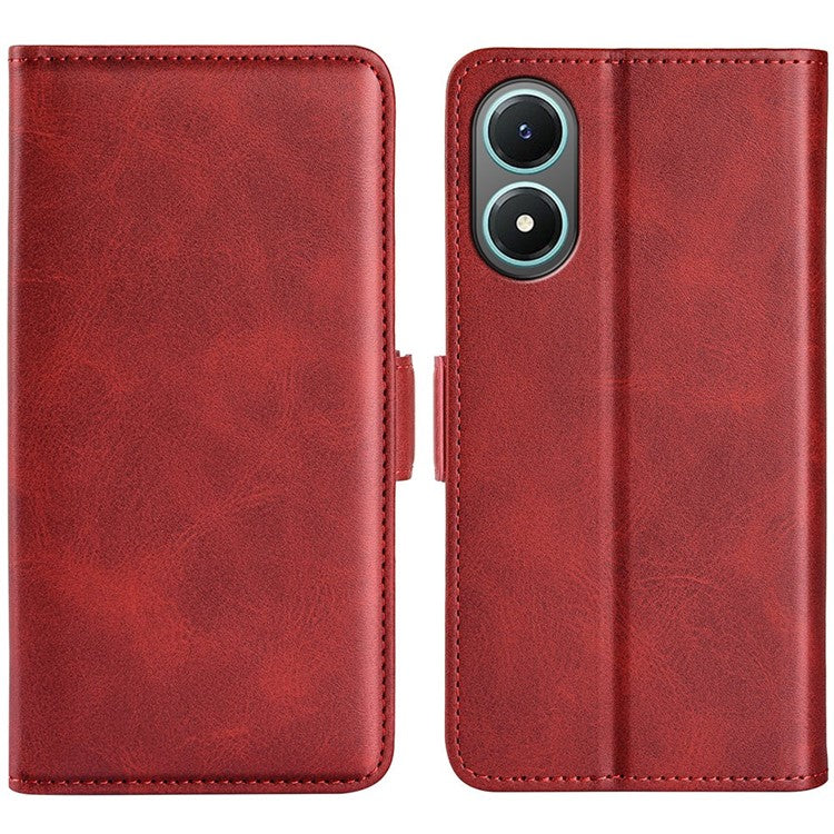 For vivo Y02s 4G Stand Design Textured PU Leather Anti-fall Phone Case Wallet Folio Flip Magnetic Shell - Red