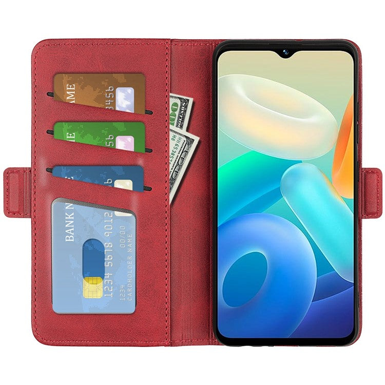 For vivo Y02s 4G Stand Design Textured PU Leather Anti-fall Phone Case Wallet Folio Flip Magnetic Shell - Red