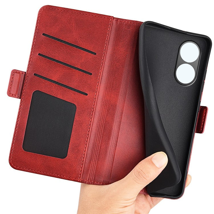 For vivo Y02s 4G Stand Design Textured PU Leather Anti-fall Phone Case Wallet Folio Flip Magnetic Shell - Red