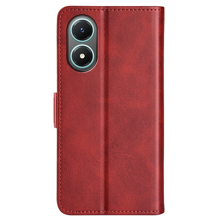 For vivo Y02s 4G Stand Design Textured PU Leather Anti-fall Phone Case Wallet Folio Flip Magnetic Shell - Red