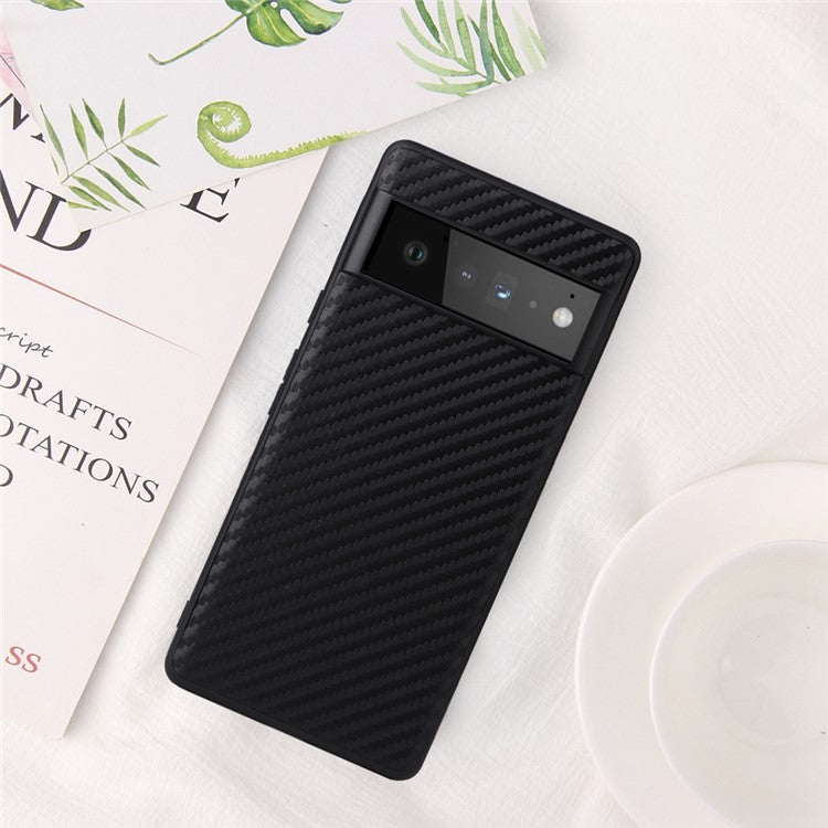 For Google Pixel 6a Drop-proof Phone Case Textured PU Leather Coated TPU+PC Anti-scratch Back Cover - Carbon Fiber Texture