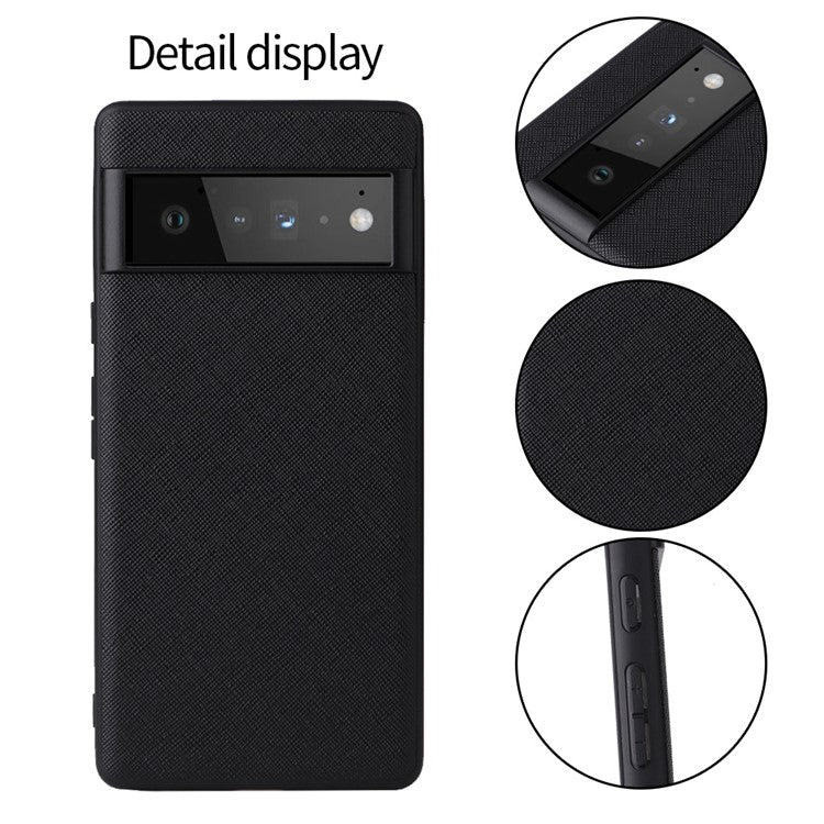 For Google Pixel 6a Drop-proof Phone Case Textured PU Leather Coated TPU+PC Anti-scratch Back Cover - Carbon Fiber Texture