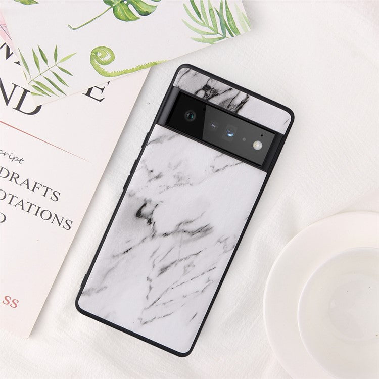 For Google Pixel 6a Drop-proof Phone Case Textured PU Leather Coated TPU+PC Anti-scratch Back Cover - Marble Texture