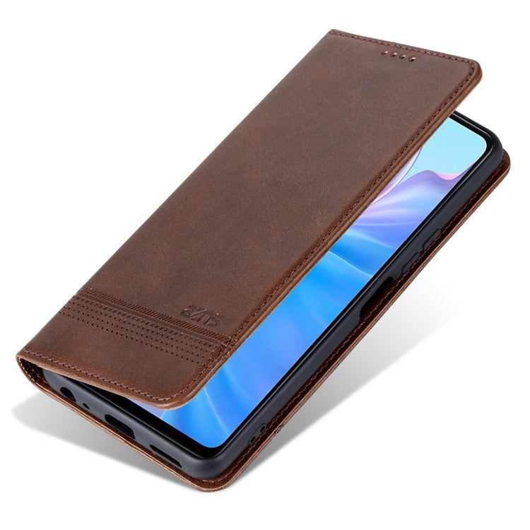 AZNS For vivo Y77e 5G / Y77 5G Magnetic Auto Closure Cowhide Texture PU Leather Wallet Phone Case Viewing Stand Flip Cover - Coffee