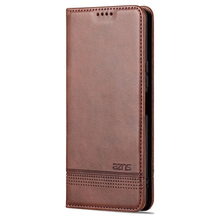 AZNS For vivo Y77e 5G / Y77 5G Magnetic Auto Closure Cowhide Texture PU Leather Wallet Phone Case Viewing Stand Flip Cover - Coffee