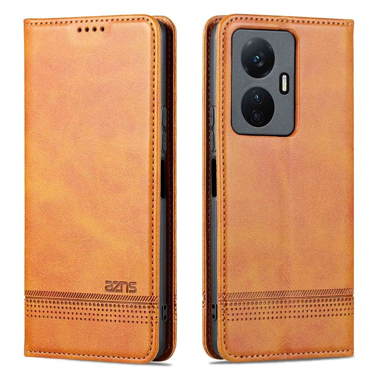 AZNS For vivo Y77e 5G / Y77 5G Magnetic Auto Closure Cowhide Texture PU Leather Wallet Phone Case Viewing Stand Flip Cover - Brown