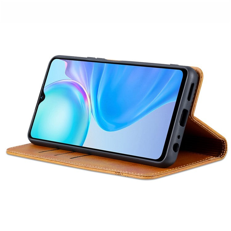 AZNS For vivo Y77e 5G / Y77 5G Magnetic Auto Closure Cowhide Texture PU Leather Wallet Phone Case Viewing Stand Flip Cover - Brown