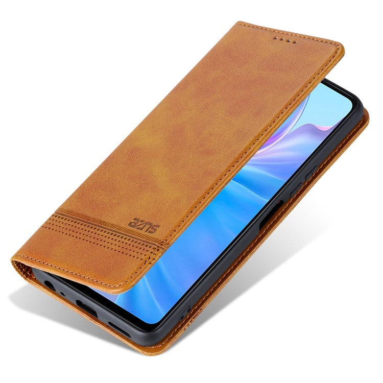 AZNS For vivo Y77e 5G / Y77 5G Magnetic Auto Closure Cowhide Texture PU Leather Wallet Phone Case Viewing Stand Flip Cover - Brown