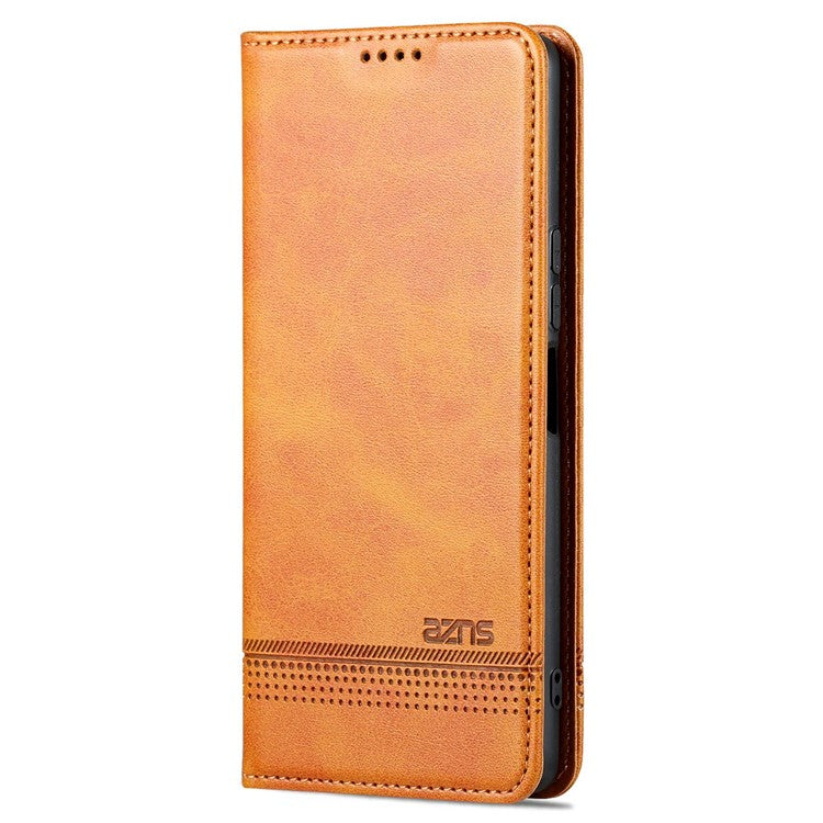 AZNS For vivo Y77e 5G / Y77 5G Magnetic Auto Closure Cowhide Texture PU Leather Wallet Phone Case Viewing Stand Flip Cover - Brown