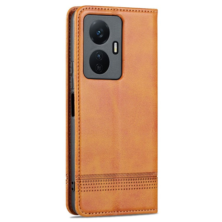 AZNS For vivo Y77e 5G / Y77 5G Magnetic Auto Closure Cowhide Texture PU Leather Wallet Phone Case Viewing Stand Flip Cover - Brown