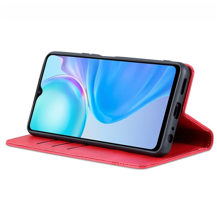 AZNS For vivo Y77e 5G / Y77 5G Magnetic Auto Closure Cowhide Texture PU Leather Wallet Phone Case Viewing Stand Flip Cover - Red