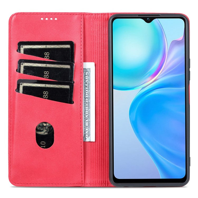 AZNS For vivo Y77e 5G / Y77 5G Magnetic Auto Closure Cowhide Texture PU Leather Wallet Phone Case Viewing Stand Flip Cover - Red