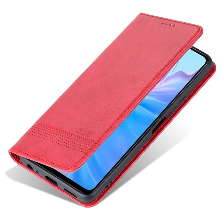 AZNS For vivo Y77e 5G / Y77 5G Magnetic Auto Closure Cowhide Texture PU Leather Wallet Phone Case Viewing Stand Flip Cover - Red