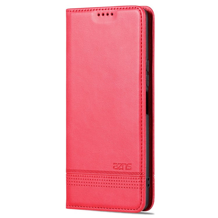 AZNS For vivo Y77e 5G / Y77 5G Magnetic Auto Closure Cowhide Texture PU Leather Wallet Phone Case Viewing Stand Flip Cover - Red