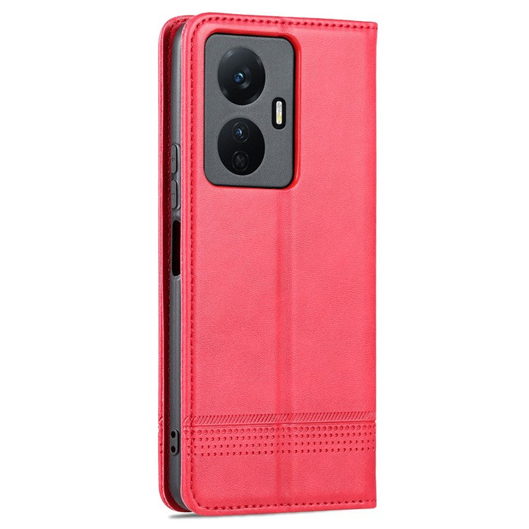 AZNS For vivo Y77e 5G / Y77 5G Magnetic Auto Closure Cowhide Texture PU Leather Wallet Phone Case Viewing Stand Flip Cover - Red