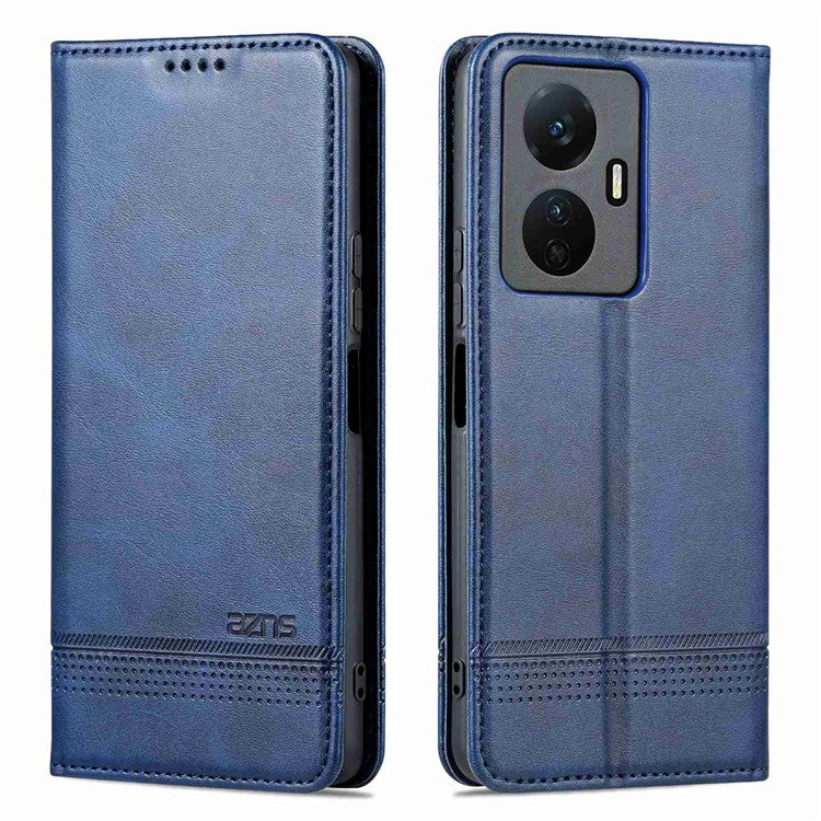 AZNS For vivo Y77e 5G / Y77 5G Magnetic Auto Closure Cowhide Texture PU Leather Wallet Phone Case Viewing Stand Flip Cover - Blue