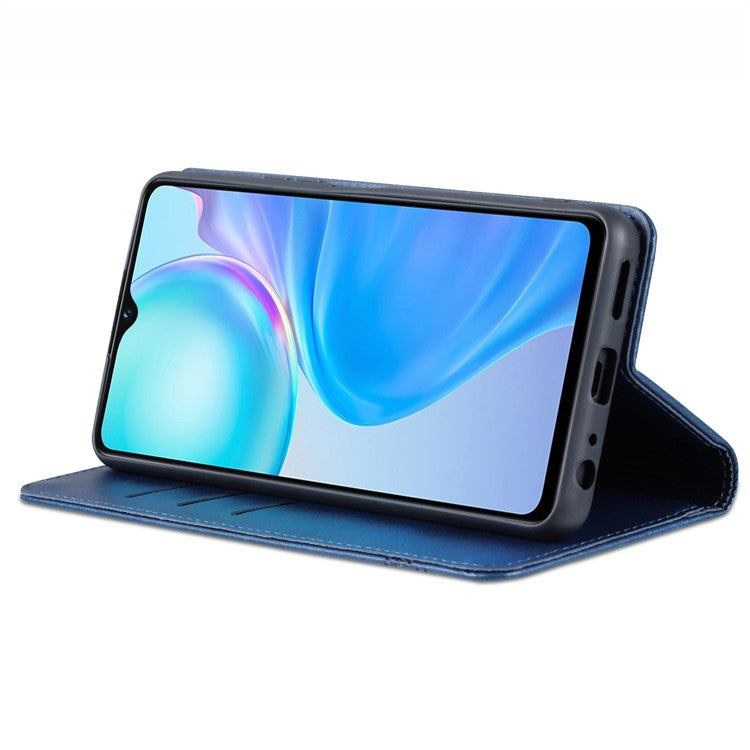 AZNS For vivo Y77e 5G / Y77 5G Magnetic Auto Closure Cowhide Texture PU Leather Wallet Phone Case Viewing Stand Flip Cover - Blue