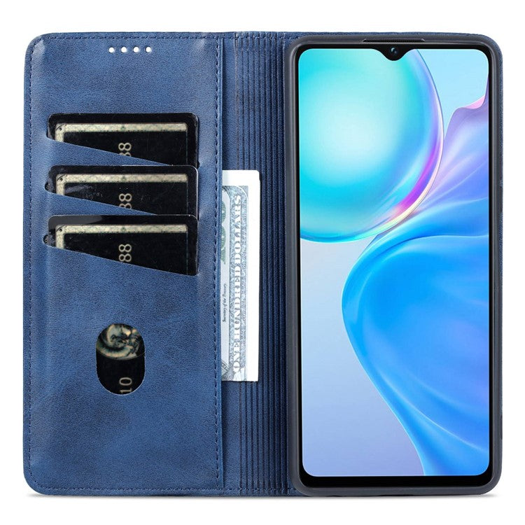 AZNS For vivo Y77e 5G / Y77 5G Magnetic Auto Closure Cowhide Texture PU Leather Wallet Phone Case Viewing Stand Flip Cover - Blue