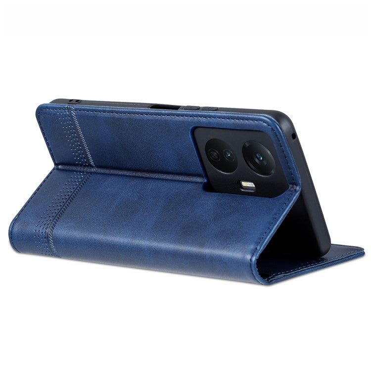 AZNS For vivo Y77e 5G / Y77 5G Magnetic Auto Closure Cowhide Texture PU Leather Wallet Phone Case Viewing Stand Flip Cover - Blue