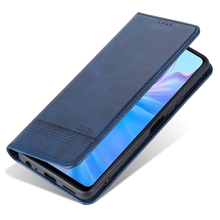 AZNS For vivo Y77e 5G / Y77 5G Magnetic Auto Closure Cowhide Texture PU Leather Wallet Phone Case Viewing Stand Flip Cover - Blue