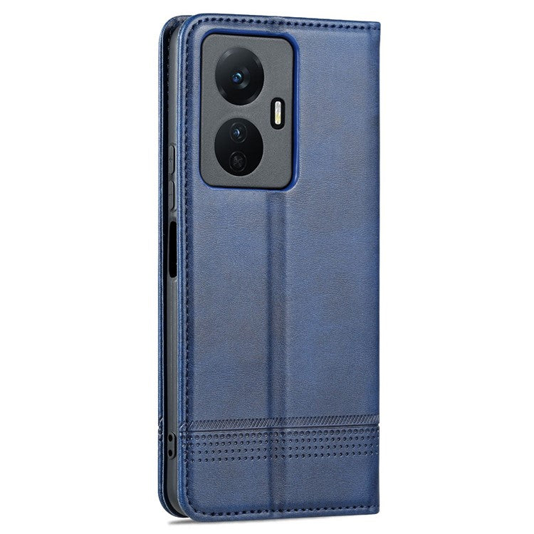 AZNS For vivo Y77e 5G / Y77 5G Magnetic Auto Closure Cowhide Texture PU Leather Wallet Phone Case Viewing Stand Flip Cover - Blue