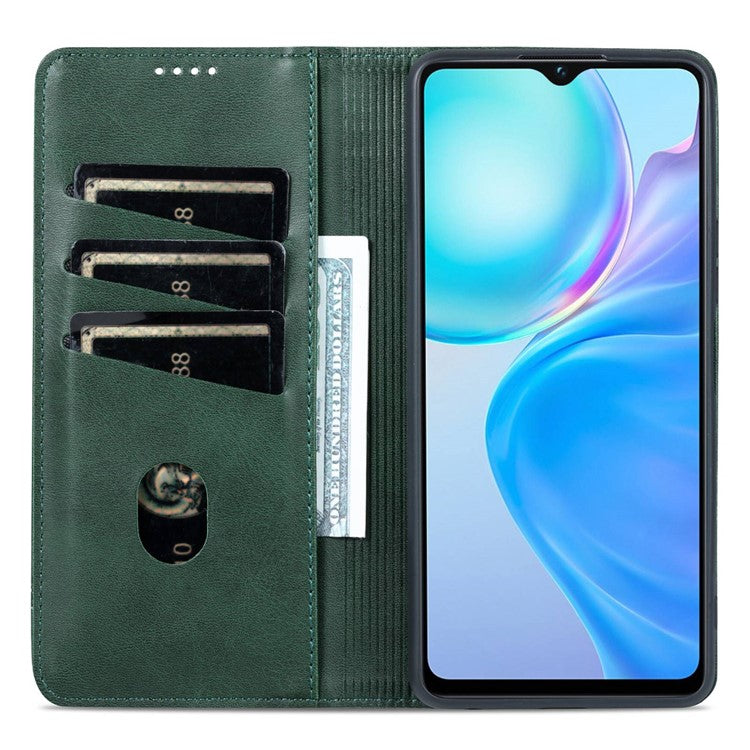 AZNS For vivo Y77e 5G / Y77 5G Magnetic Auto Closure Cowhide Texture PU Leather Wallet Phone Case Viewing Stand Flip Cover - Green