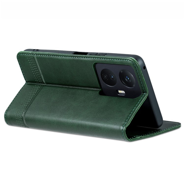 AZNS For vivo Y77e 5G / Y77 5G Magnetic Auto Closure Cowhide Texture PU Leather Wallet Phone Case Viewing Stand Flip Cover - Green